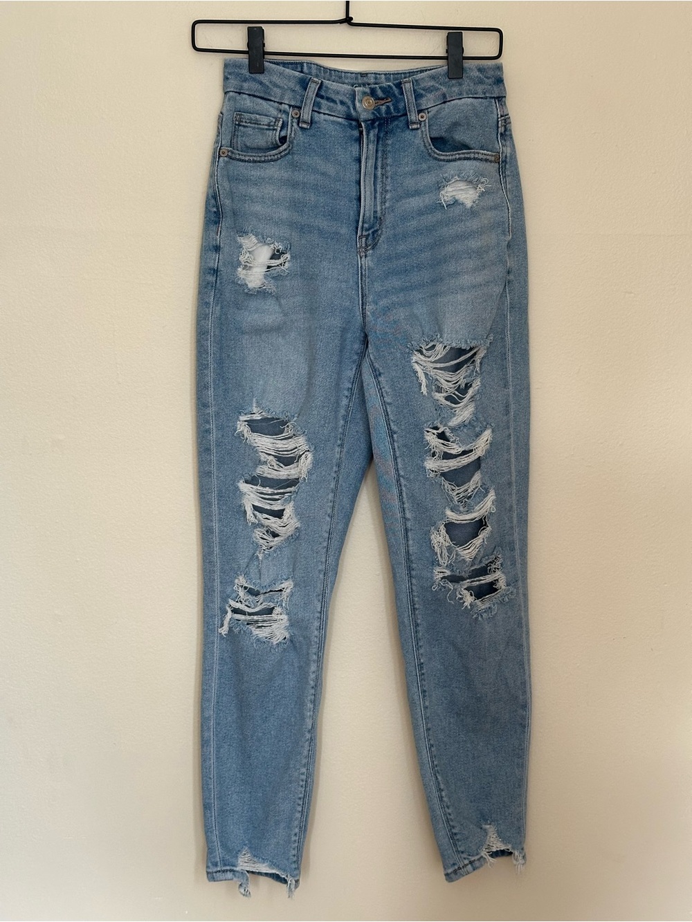 American Eagle Outfitters High-Rise Light Blue Distressed Mom Jeans